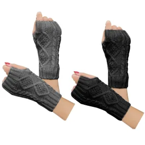 2-4 Pairs Women Winter Warm Knit Fingerless Gloves Hand Crochet Thumbhole Arm Warmers Mittens Black