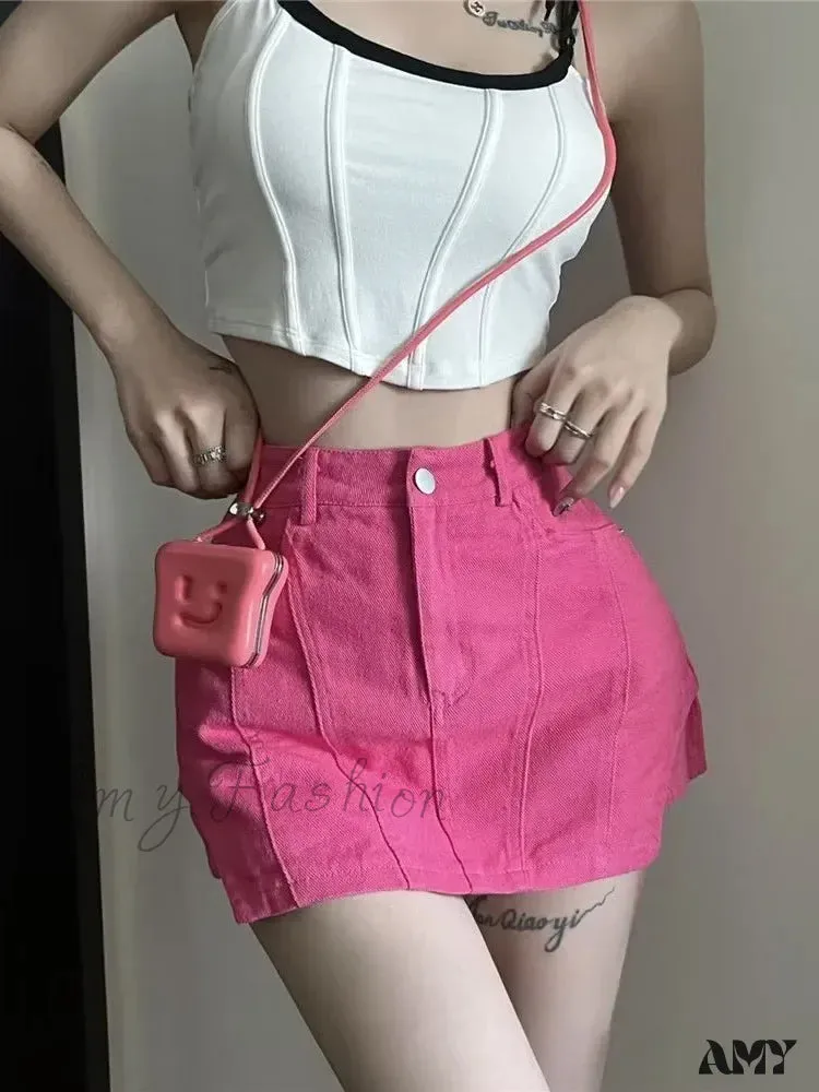 Amy Fashion - American Retro Spicy Girl Super Short Anti Glare Solid Color Pleated Low Waisted A-line Jean