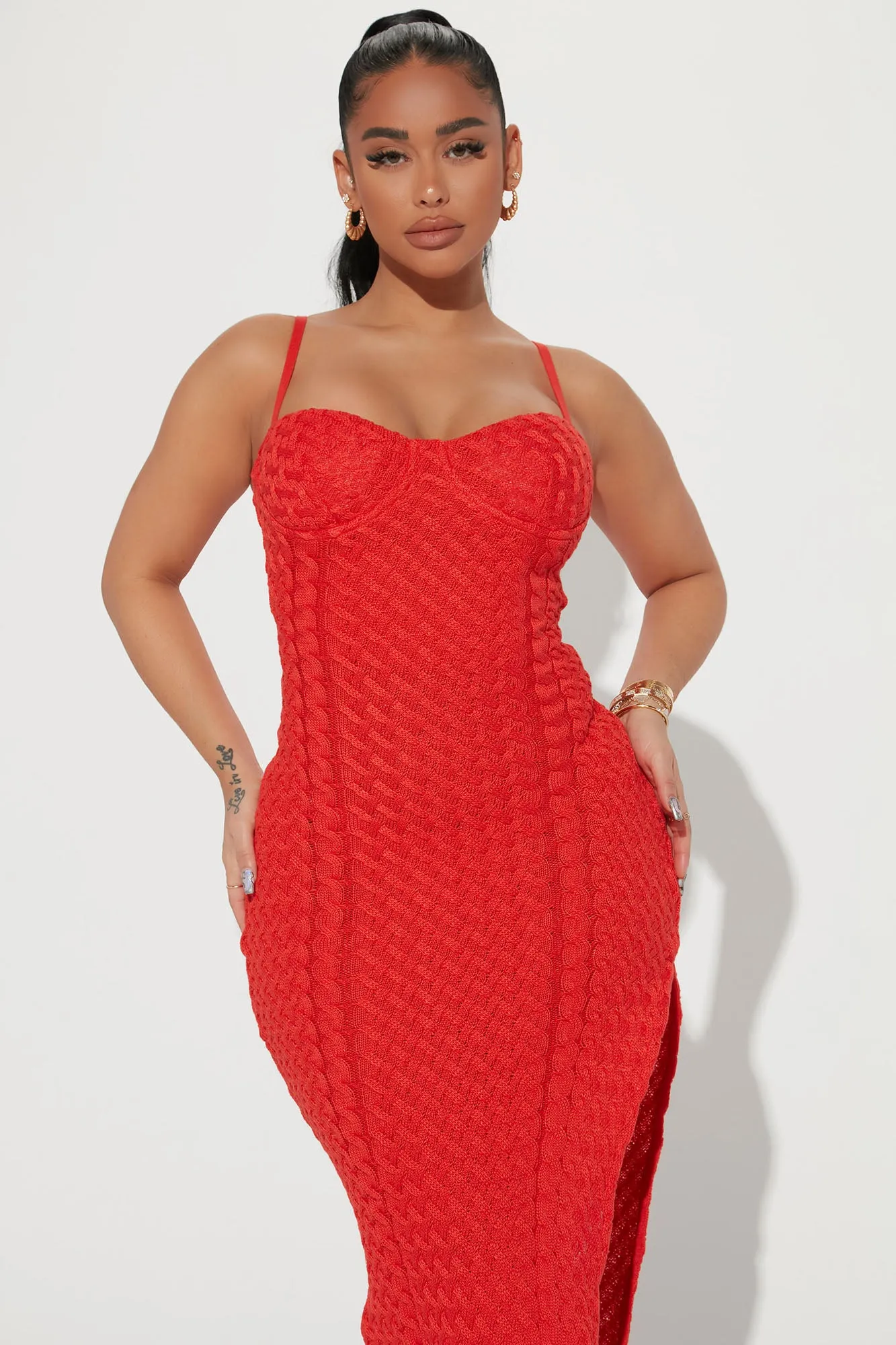 Ava Knit Maxi Dress - Tomato Red