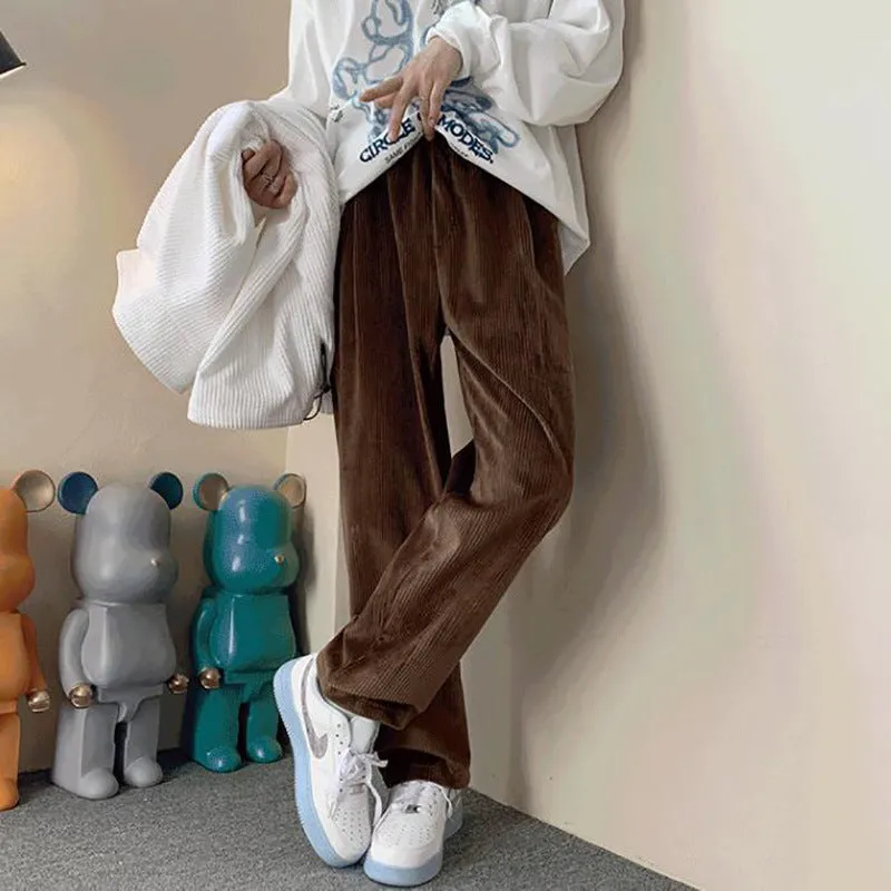 Bonsir men fall outfits casual American Retro Brown Pants High Street Ins Brown Corduroy Pants 2024 Spring and Autumn Casual Trousers Men's Pants
