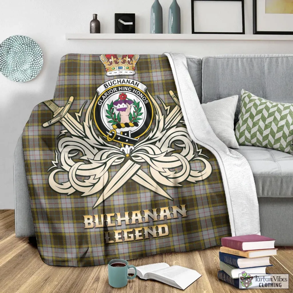 Buchanan Dress Tartan Blanket with Clan Crest and the Golden Sword of Courageous Legacy