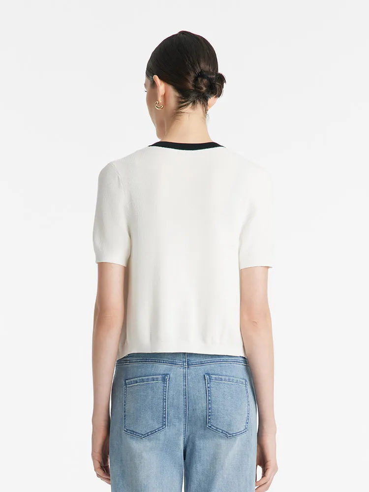 Contrast Trim Knitted Cardigan And Camisole Two-Piece Set