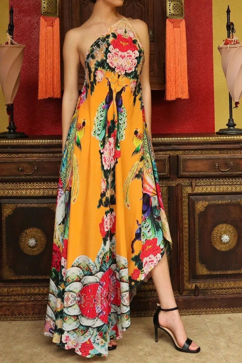 Convertible Floor Length Orange Dress