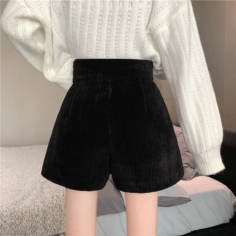 Corduroy shorts for autumn and winter 2022 new wear kawaii high waist loose wide leg pants boots pants