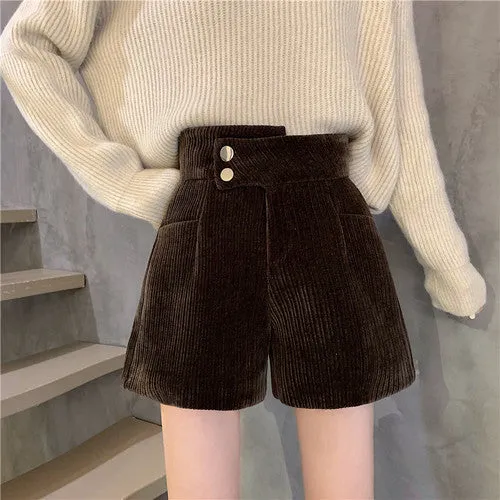 Corduroy shorts for autumn and winter 2022 new wear kawaii high waist loose wide leg pants boots pants