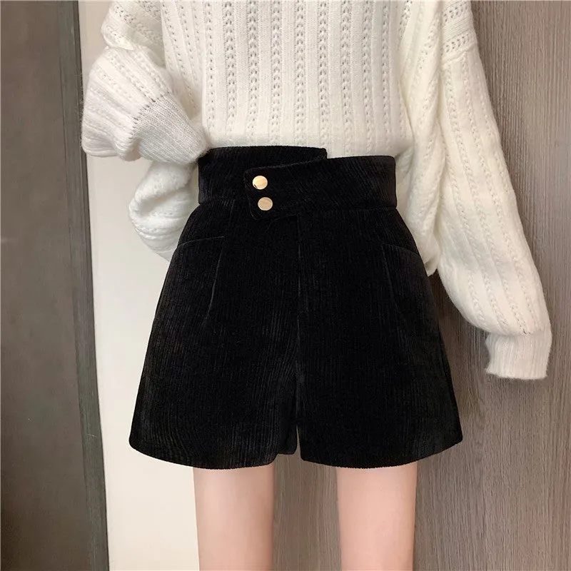 Corduroy shorts for autumn and winter 2022 new wear kawaii high waist loose wide leg pants boots pants