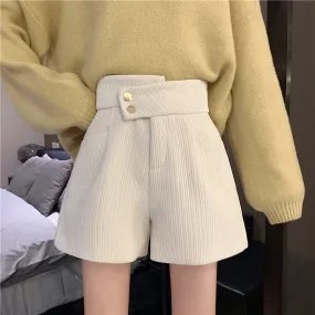 Corduroy shorts for autumn and winter 2022 new wear kawaii high waist loose wide leg pants boots pants