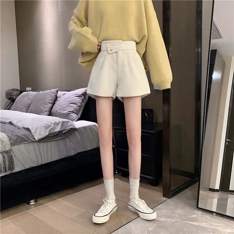 Corduroy shorts for autumn and winter 2022 new wear kawaii high waist loose wide leg pants boots pants