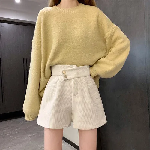 Corduroy shorts for autumn and winter 2022 new wear kawaii high waist loose wide leg pants boots pants