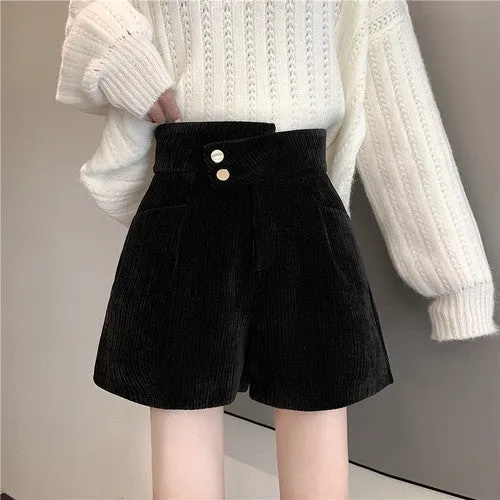 Corduroy shorts for autumn and winter 2022 new wear kawaii high waist loose wide leg pants boots pants