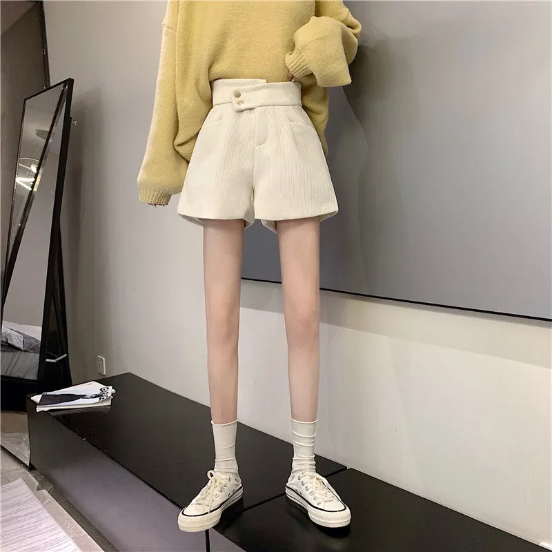 Corduroy shorts for autumn and winter 2022 new wear kawaii high waist loose wide leg pants boots pants