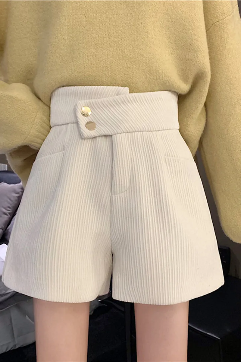 Corduroy shorts for autumn and winter 2022 new wear kawaii high waist loose wide leg pants boots pants