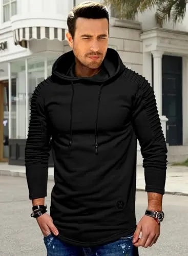 Dokotoo Men Mens Hoodies Lightweight Hoodie Sweatshirs Hipster Slim Fit Long Sleeve Hooded Drawstring Work Jacket Top Black Medium