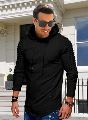 Dokotoo Men Mens Hoodies Lightweight Hoodie Sweatshirs Hipster Slim Fit Long Sleeve Hooded Drawstring Work Jacket Top Black Medium
