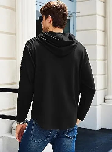 Dokotoo Men Mens Hoodies Lightweight Hoodie Sweatshirs Hipster Slim Fit Long Sleeve Hooded Drawstring Work Jacket Top Black Medium
