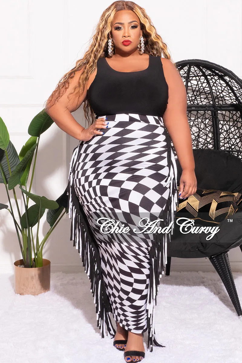 Final Sale Plus Size High Waist Fringe Trim Pencil Skirt in Checkered Print