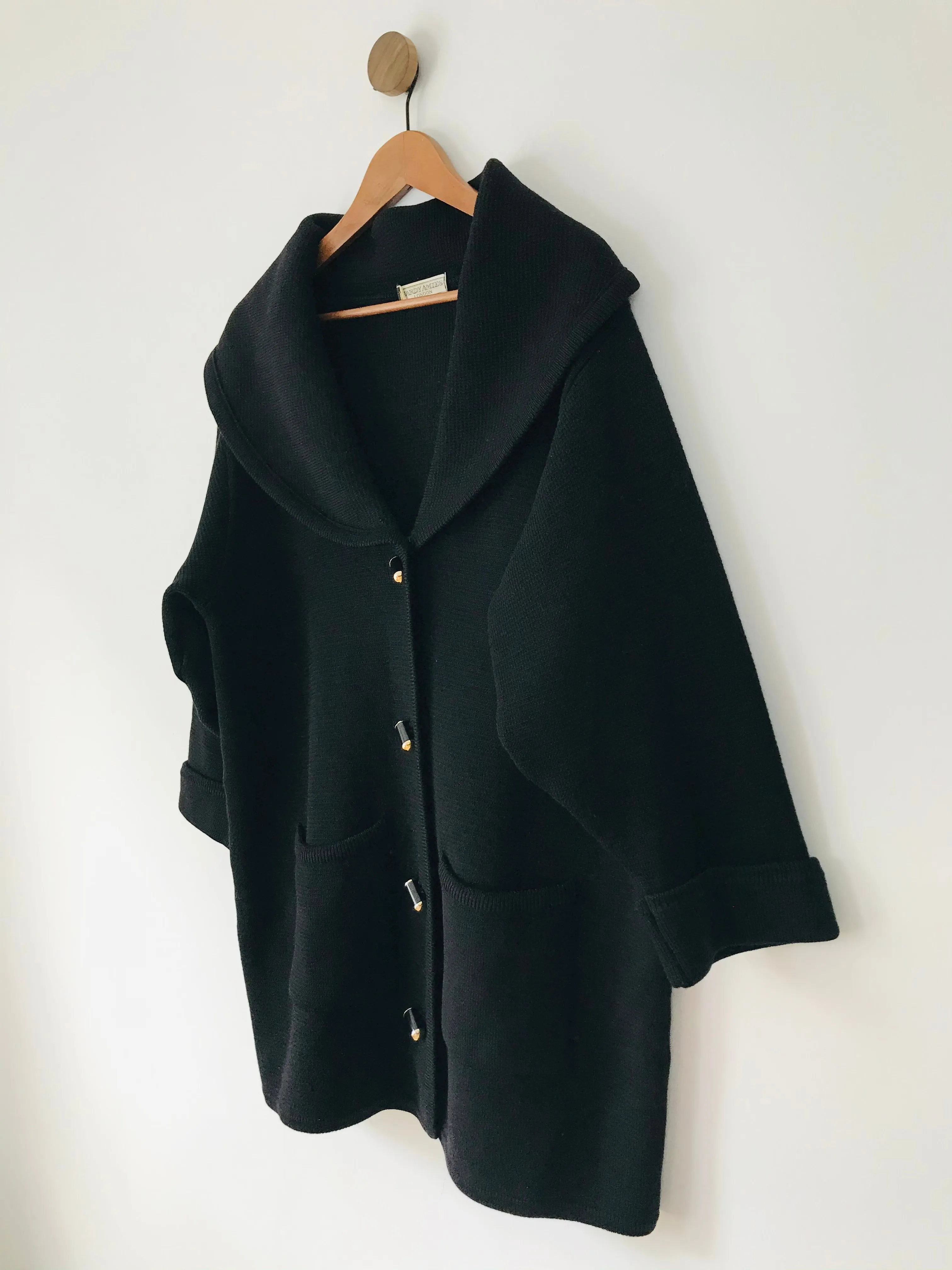 Hardy Amies Women’s Vintage Knit Jacket Overcoat | One Size | Black