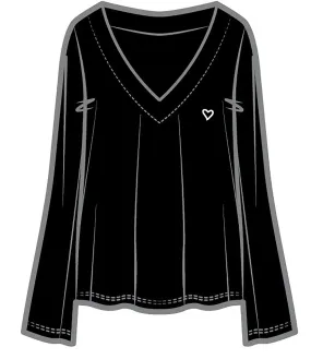 Jamie V-Neck Sleep Top | Black with Heart