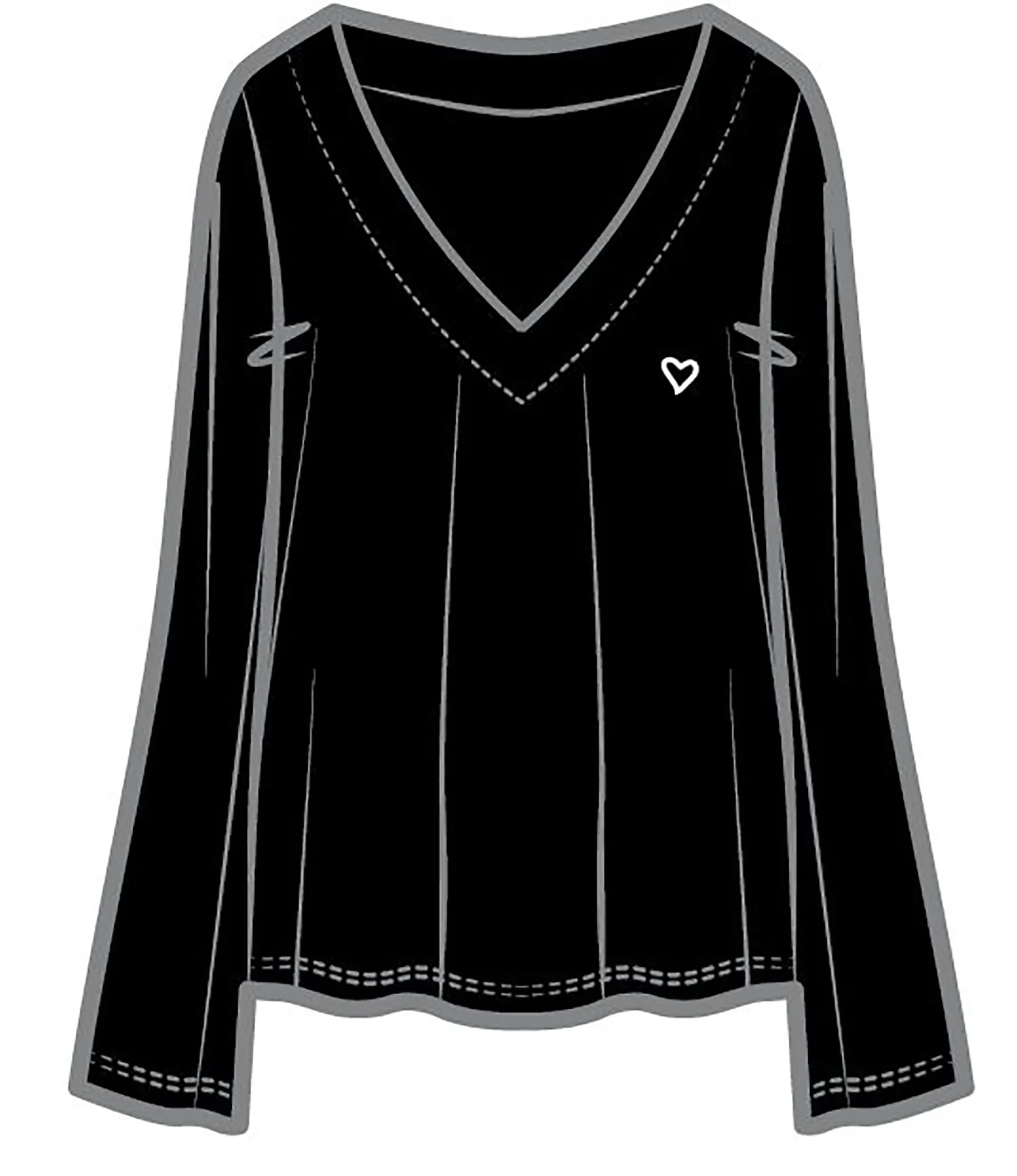 Jamie V-Neck Sleep Top | Black with Heart