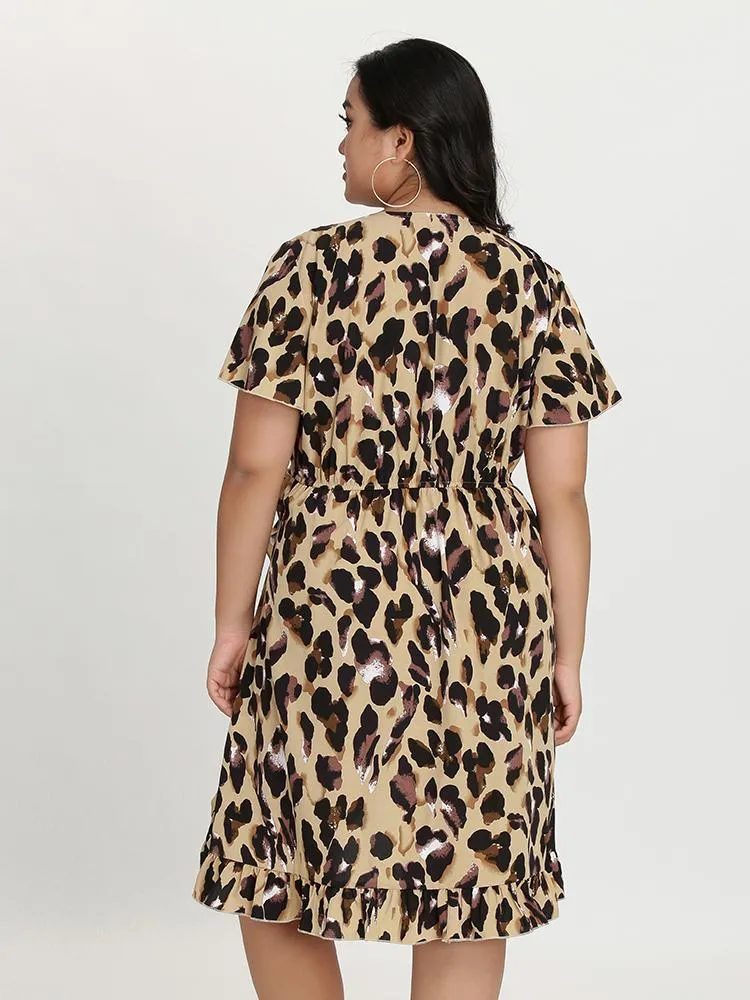 Leopard Wrap Ruffle Dress