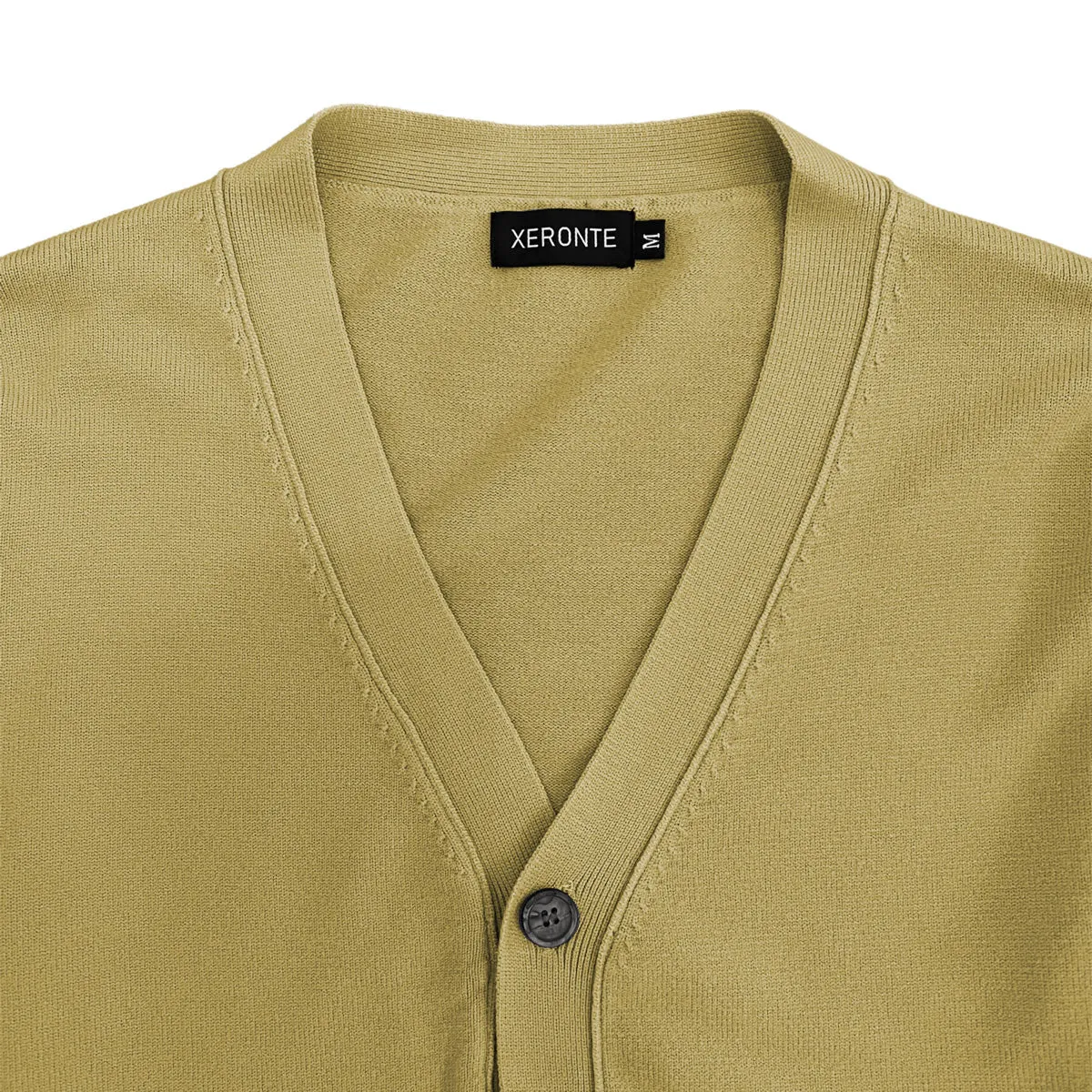 Light Camel Brown Mens V-Neck Button Down Cardigan Sweater