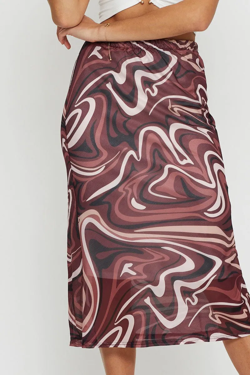 Marble Print Mesh Fabric Slip Skirt