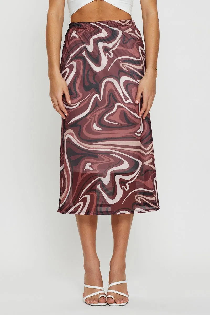 Marble Print Mesh Fabric Slip Skirt