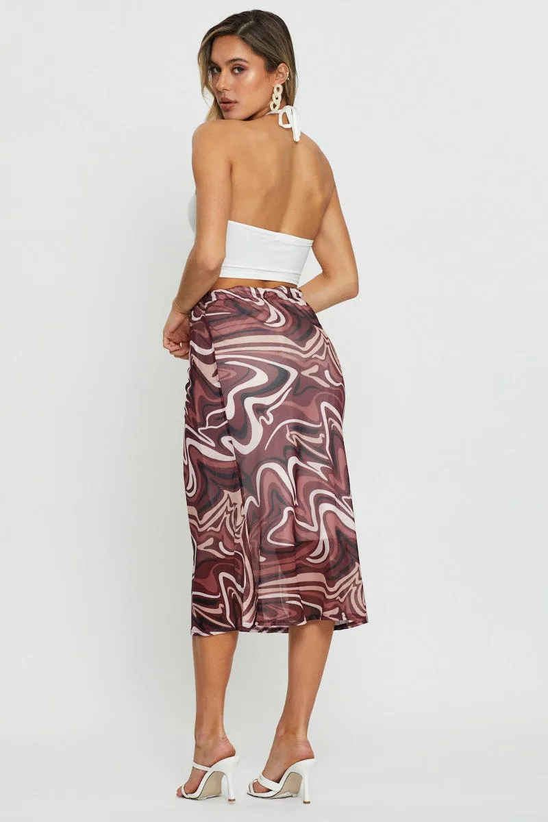 Marble Print Mesh Fabric Slip Skirt