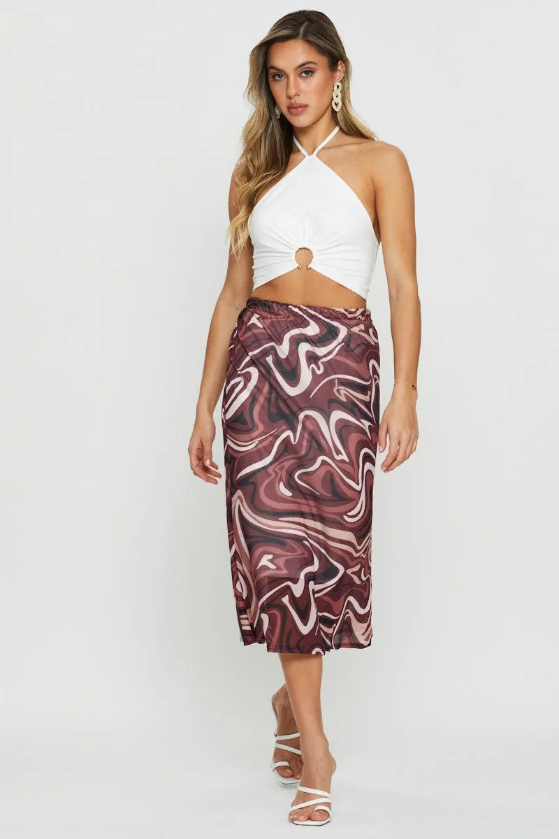 Marble Print Mesh Fabric Slip Skirt