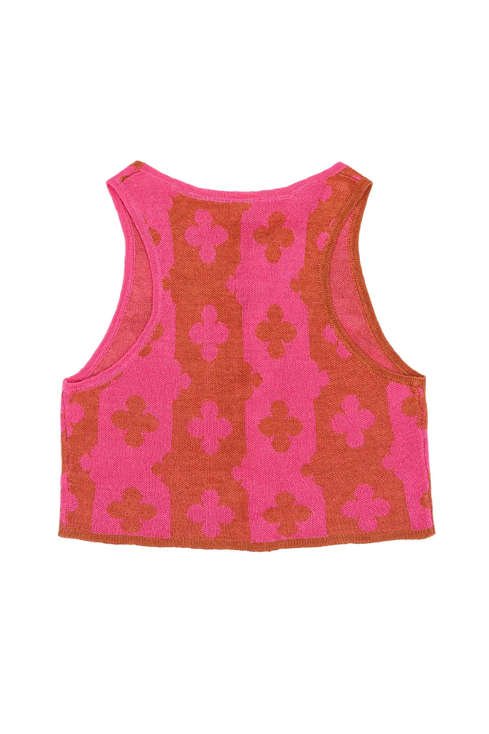 May Shrunken Crop Vest in Raspberry Linen Jacquard