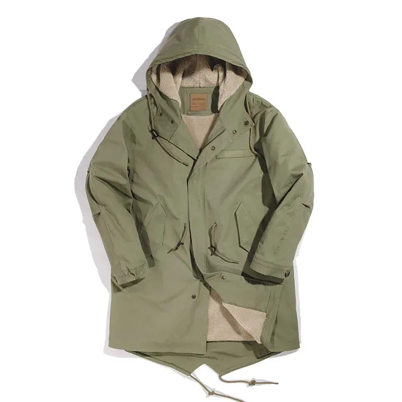 Men's Thick Hooded M-51 Fishtail Cotton Coat with Plus Velvet Parka Jacket - Army Green