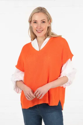 Plain Cotton V-Neck Lightweight Tank Top in Orange