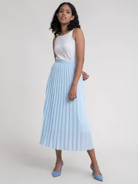 Pleated Flared Midi Skirt - Light Blue