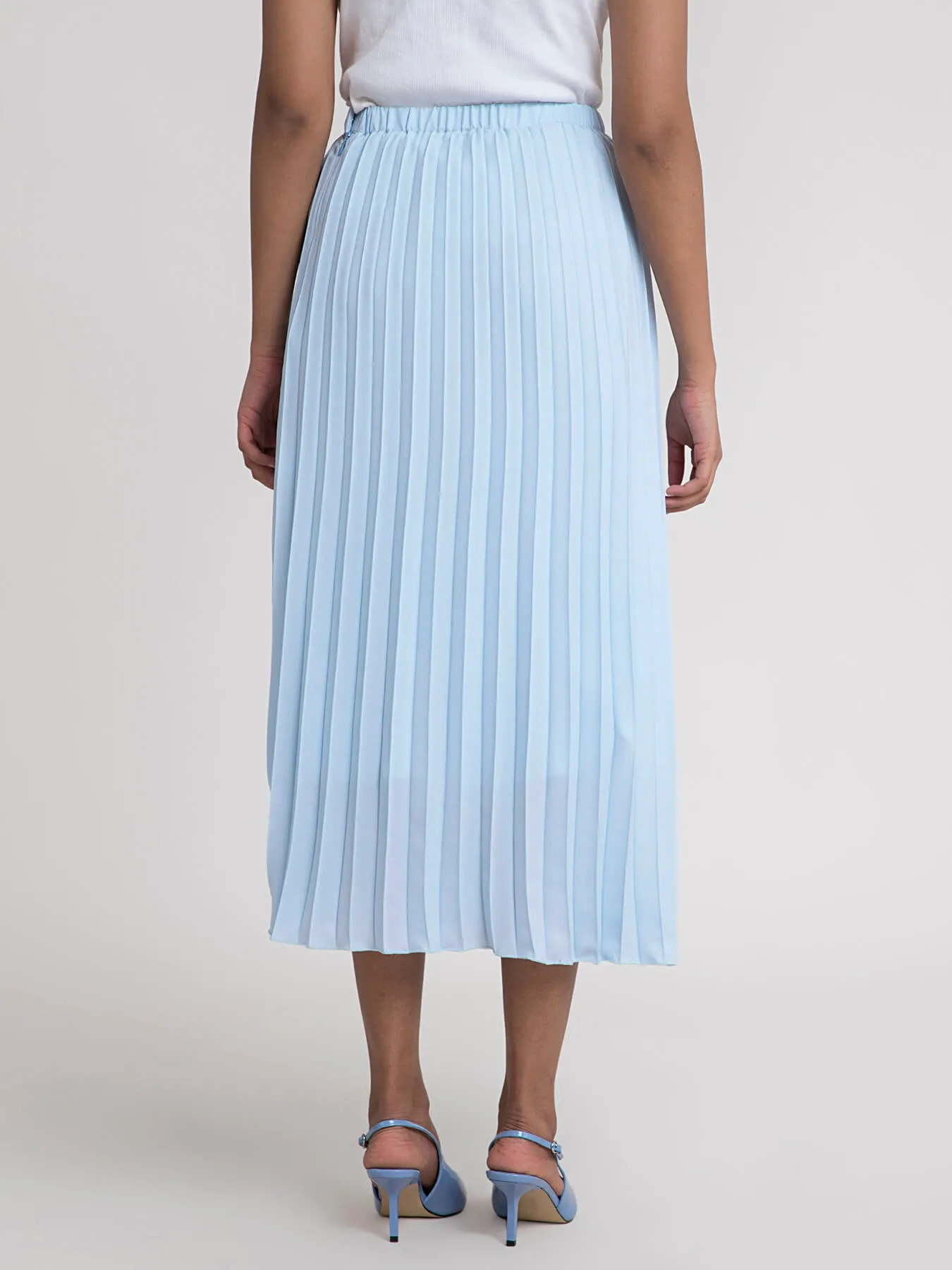Pleated Flared Midi Skirt - Light Blue