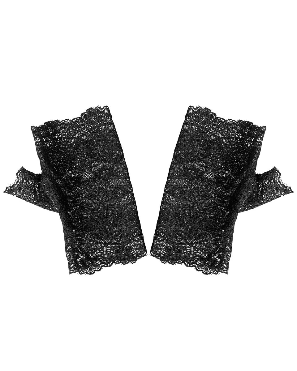Pyon Pyon Gothic Lace Fingerless Gloves - Black