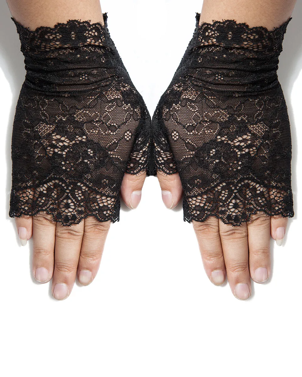 Pyon Pyon Gothic Lace Fingerless Gloves - Black
