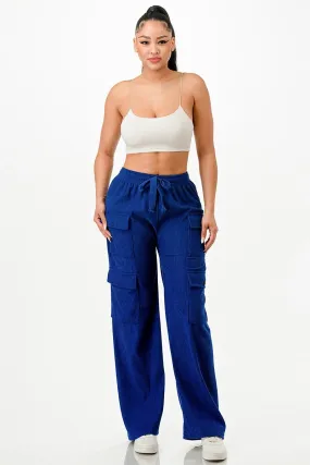 Royal Blue Drawstring Waist Corduroy Cargo Pants