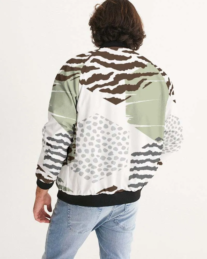 Uniquely You Mens Bomber Jacket / Brown and Green Geometric