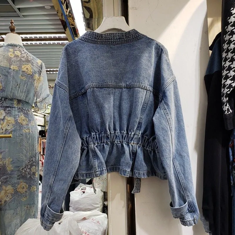 V-neck Short Denim Jacket