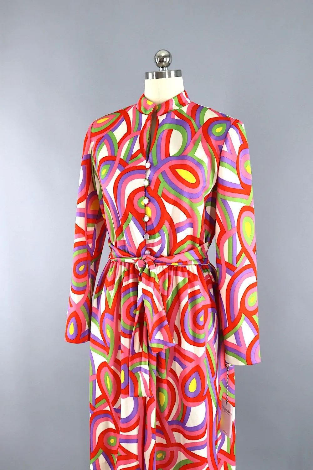 Vintage Rainbow Stripe Day Dress - Leslie Fay