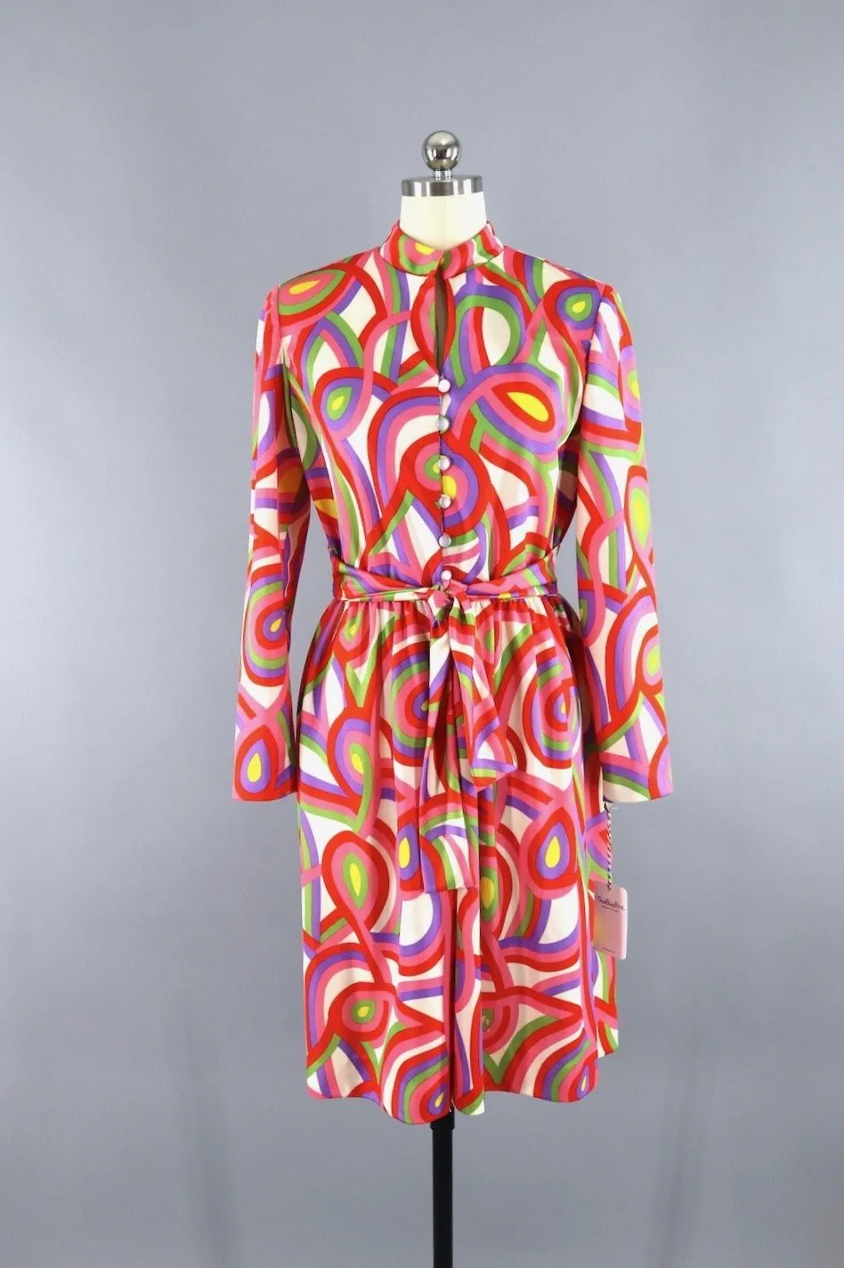 Vintage Rainbow Stripe Day Dress - Leslie Fay