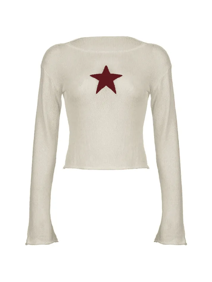 Wenkouban-Spring Casual Outfits Y2K Outfits Star Crochet Knit Cropped Knit Top