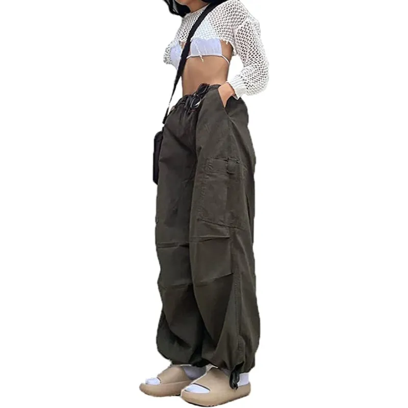 Women's Baggy Cargo Pants Wide Leg Hip Hop Casual Relaxed Fit Sweatpants Hipster Parachute Cargo Pants Y2K