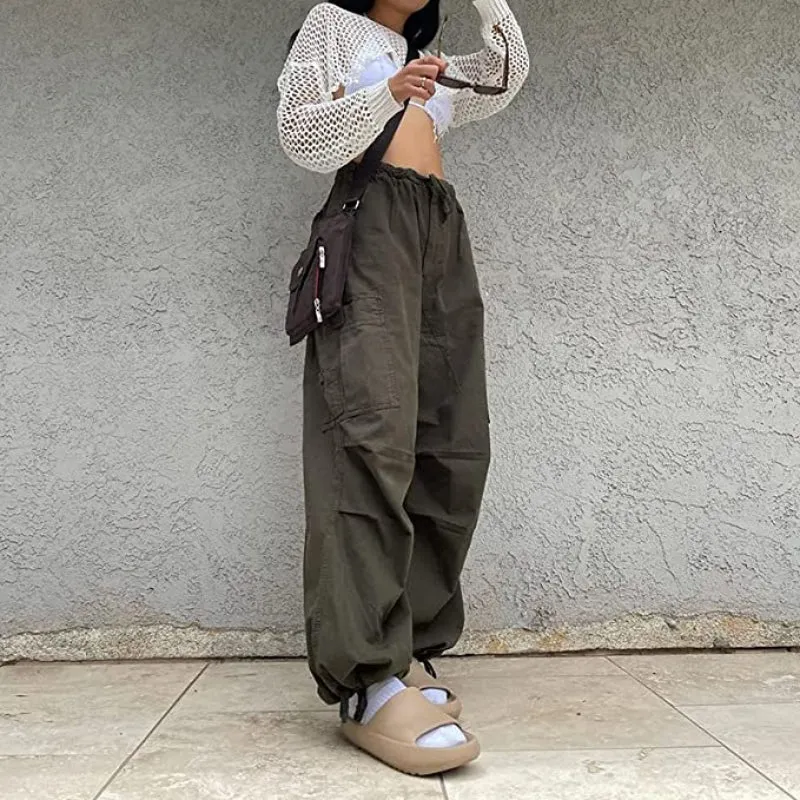 Women's Baggy Cargo Pants Wide Leg Hip Hop Casual Relaxed Fit Sweatpants Hipster Parachute Cargo Pants Y2K