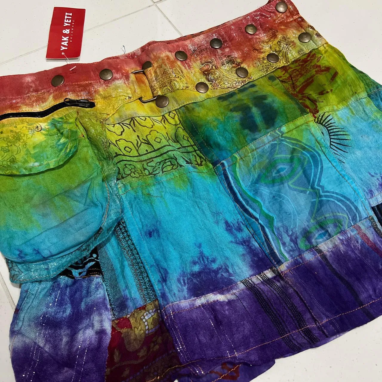 Wrap Around Pop Fastening Rainbow Mini Skirt Festival Hippie Boho Skirt